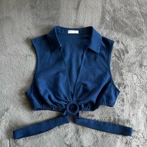 Blush Blue Wraparound Split Neck Halter Size Small